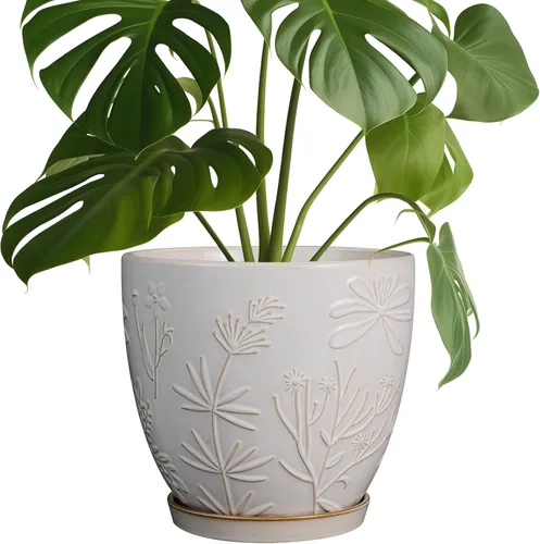 Miniatura 17 de MPotTo Maceta de 6.9 pulgadas con orificio de drenaje y platillo de cerámica para plantas de interior, maceta para orquídeas y suculentas