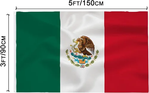 Miniatura 2 de Bandera de México, bandera estadounidense de 3 x 5 pies, banderas nacionales mexicanas para interiores y exteriores, poliéster de calidad con ojales