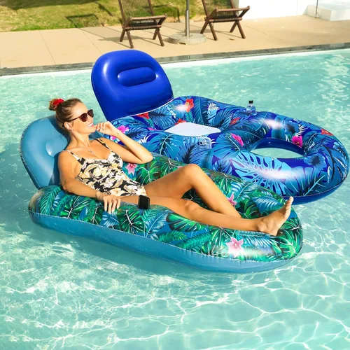 FindUWill Sillas flotantes de piscina para adultos, paquete de 2 sillas flotantes grandes de 65 x 42 pulgadas, tumbona inflable para piscina con