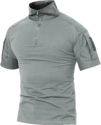 Miniatura 32 de MAGCOMSEN Camisas militares tácticas para hombre con cremallera de 1/4, manga corta, ajustada, camisa de camuflaje