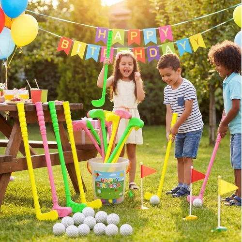 Miniatura 4 de Juego de 24 palos de golf de plástico para niños pequeños, regalos de fiesta de cumpleaños de golf, clubes y pelotas para niños, niños pequeños