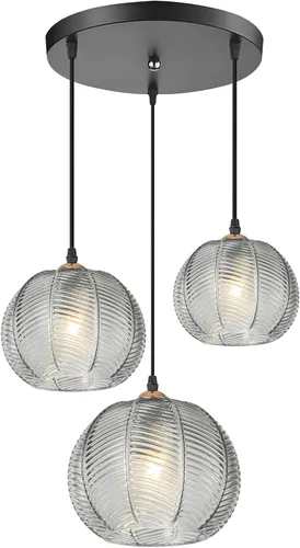Miniatura 17 de Lámparas colgantes de esquina vintage para sala de estar, lámpara colgante de vidrio acanalado ámbar con cable enchufable, lámpara colgante bohemia