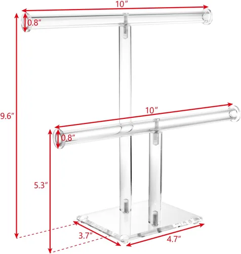 Miniatura 11 de MOOCA Organizador de joyas de acrílico transparente de lujo, soporte de pulsera de barra en T de 2 niveles, soporte de collar acrílico, soporte