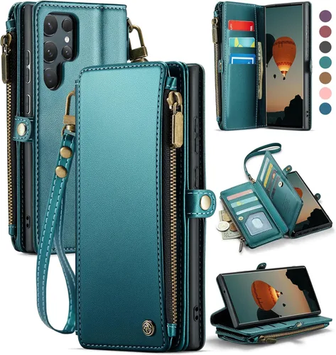 Miniatura 11 de Defencase Funda tipo cartera ultra magnética para Samsung Galaxy S22 compatible con Magsafe con cremallera de bloqueo RFID y tarjetero para mujer