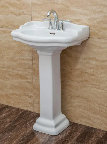 Miniatura 5 de Fine Fixtures Roosevelt Lavabo de Pedestal para Baño – Lavabo de Pedestal Pequeño de 22 Pulgadas, Porcelana Vítrea Duradera con Grifo de Lavabo