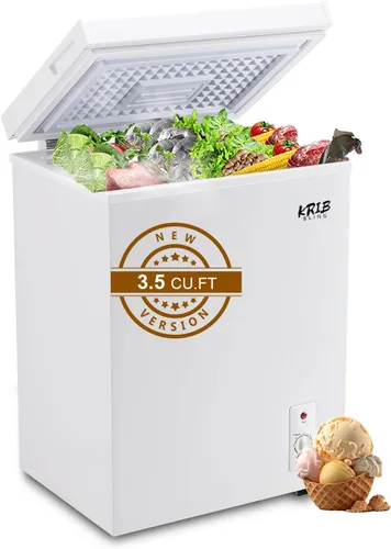 3.5 Cu.Ft Chest Freezer Compact Deep Freezer with Top Mini 7 Gears Temperature Control Open Door and Removable Storage Basket White Blanco