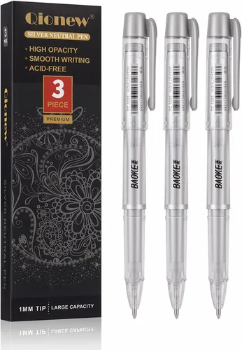 Miniatura 7 de Qionew Bolígrafos de gel plateados, punta fina de 0.039 in, juego de bolígrafos de tinta de gel plateado para artistas, para dibujo de papel negro