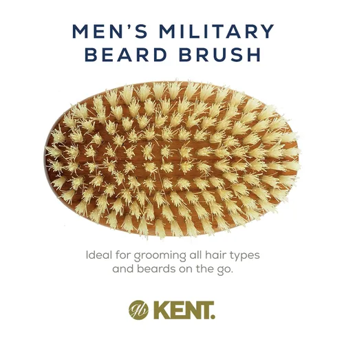 Miniatura 3 de Kent Cepillo de pelo militar ovalado para hombre, cerdas de jabalí negro 100% naturales para el cuidado del cabello, bigote y barba, cepillo