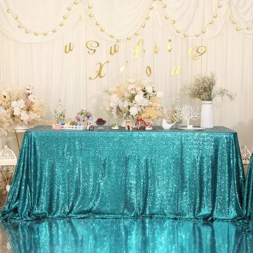 Miniatura 20 de Juya Delight Mantel rectangular de lentejuelas color azul bebé de 50 x 80 pulgadas para fiesta, cena, banquete, festival, boda, aniversario