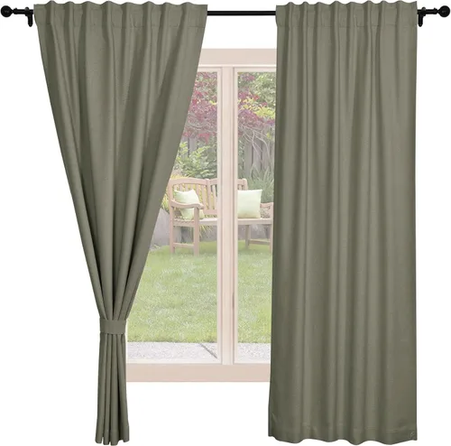Miniatura 11 de Frelement Cortinas opacas de lino natural, paneles de cortinas con bolsillo para barra y pestaña trasera, para sala de estar, cortinas
