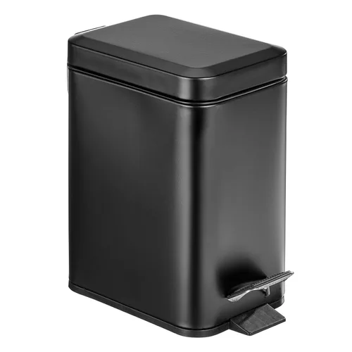 Miniatura 24 de mDesign Pequeño y moderno cubo de basura rectangular de metal con tapa y pedal de 1.3 galones, compacto, con cubo interior extraíble con asa