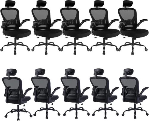 Paquete de 10 sillas de oficina ergonómicas de escritorio, altura ajustable con ruedas, soporte lumbar de malla giratoria para computadora, silla de