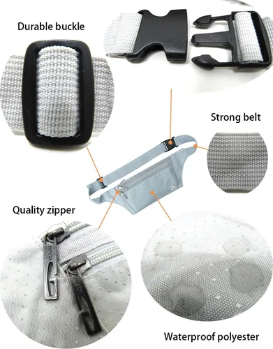 Miniatura 20 de Bolsa de cintura ultrafino con ranuras c/visualización para tarjeta de crédito, para deportes, aire libre, correr, caminar, viajes.