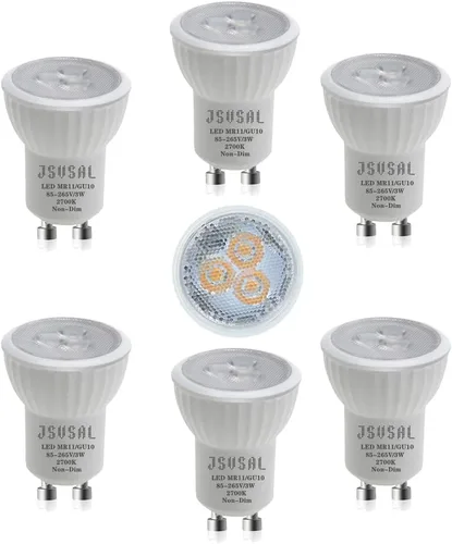 Miniatura 13 de Paquete de 2 mini bombillas LED MR11 GU10 de 1.378 in, luz blanca suave de 3000 K, CA 85-265 V, 3 W GU10 bombillas de foco de base que reemplazan