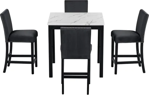 Miniatura 8 de RuiSiSi Juego de mesa de comedor de 5 piezas para 4 personas, mesa de cocina con parte superior de mármol sintético con 4 sillas tapizadas