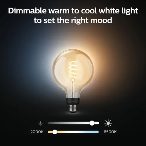 Miniatura 4 de Philips Hue Bombilla LED de filamento inteligente G40 de 60 W - Luz ambiente blanca de cálido a frío - 1 paquete - 550 lm - E26 - Interior - Control