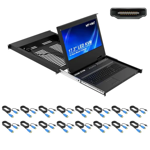 Miniatura 11 de MT-VIKI Consola KVM HDMI de 8 puertos, consola KVM de montaje en rack 1U con monitor LCD de 15.6 pulgadas, panel táctil integrado de profundidad