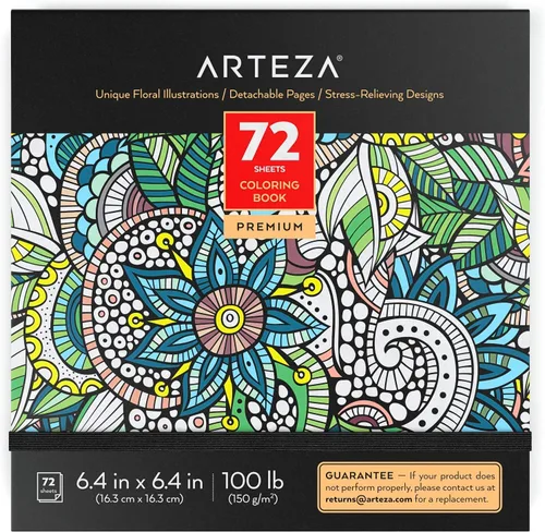 Miniatura 9 de Arteza Libro para colorear para adultos, 6.4 x 6.4 pulgadas, diseños de animales, 72 hojas, papel de 100 libras, páginas desprendibles, contornos
