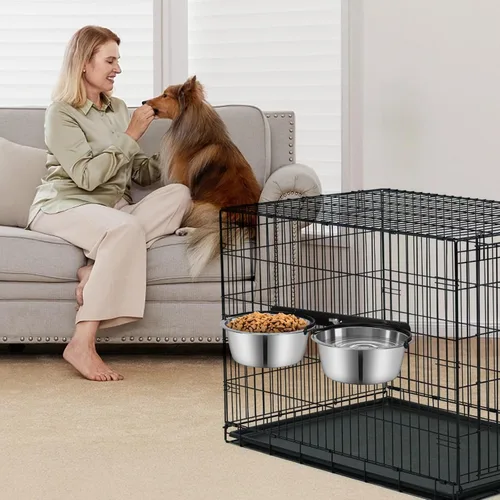 Miniatura 7 de Tazón de Agua para Jaula de Perro Sin Derrames, ShineMe Juego de Tazones de Comida y Agua para Perro Montables, Tazones de Alimentación Colgantes