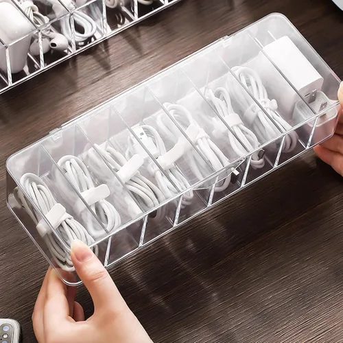 Miniatura 4 de Kit organizador de cables con caja de almacenamiento de cables de 8 compartimentos (sin tapa) y 10 bridas de alambre, organizador de escritorio
