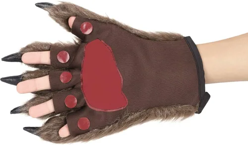 Miniatura 4 de 1 par de guantes de pata peluda de animales de Halloween, hombre lobo, oso diablo, guantes horribles para manos peludas, guantes de garra