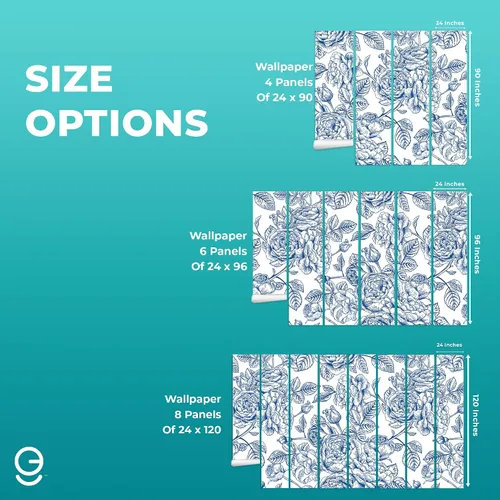 Miniatura 4 de EGD Papel tapiz azul floral, decoración de habitación para despegar y pegar, papel tapiz autoadhesivo, decoración de papel de pared para sala