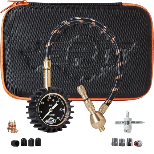 medidor de presión de neumáticos (0-60 PSI) de alta resistencia, con estuche de espuma personalizado, tapones cromados y herramienta de reparación