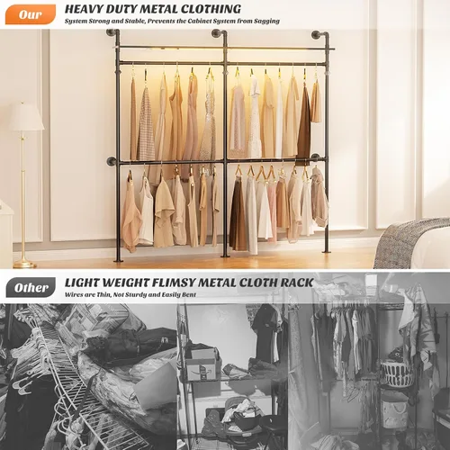 Miniatura 5 de Aheaplus Perchero Industrial de Tubería, Perchero Reversible de 79.7'' para Colgar Ropa, Percheros Resistentes para Prendas de Vestir Closet Armario