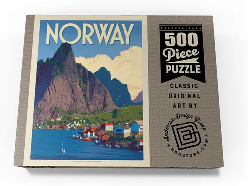 Miniatura 4 de MyPuzzle Norway: The Land of Fjords, póster vintage, rompecabezas prémium de 100 piezas para adultos