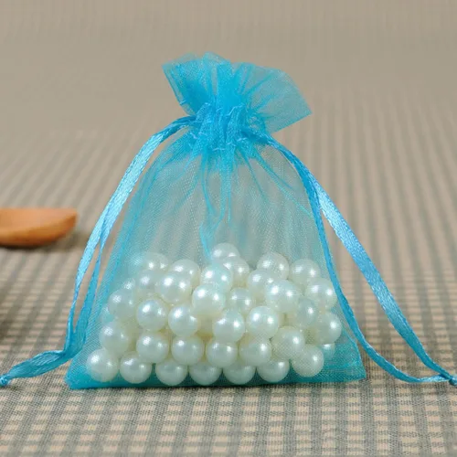Miniatura 6 de Juego de 50 bolsas de organza de regalo con cordón azul aguamarina de 4 x 6 pulgadas para baby shower, Navidad, boda, recuerdos de fiesta, despedida