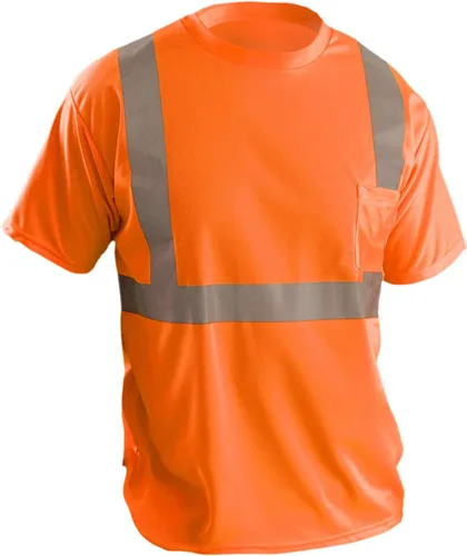Miniatura 10 de OccuNomix LUX-SSETP2B-YS Camiseta clásica estándar de manga corta con textura ojo de pájaro absorbente con bolsillo, clase 2, 100% poliéster ANSI