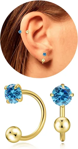 Tiny 3mm Natural Birthstone Earrings for Women Teen Girls Small Huggie Half Hoop Earrings Tiny Cartilage Hypoallergenic Stud Screw Earrings