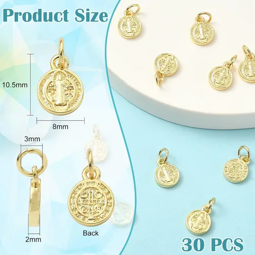 Miniatura 2 de KitBeads 30 dijes chapados en oro de la cruz de Jesús, colgantes de medalla de San Benito, dijes de religión de latón para hacer joyas, collares