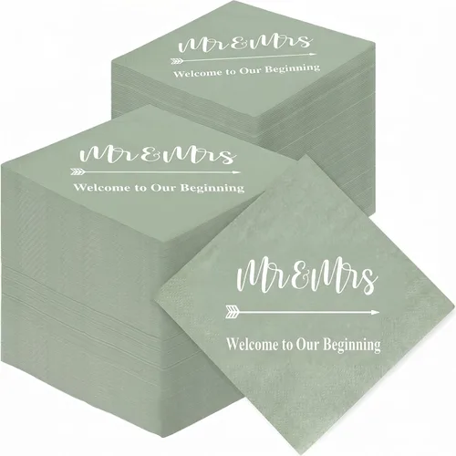 Miniatura 8 de Teling 400 Pcs Wedding Napkins for Reception, 3 Ply Mr Mrs Wedding Cocktail Napkins for Engagement Bridal Shower Party Supplies Beverage Dessert