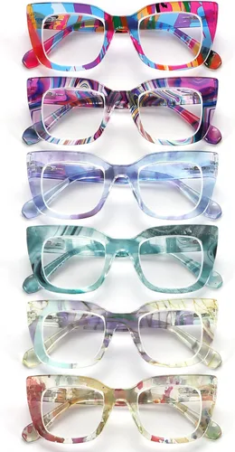 Miniatura 8 de Lentes de lectura para mujeres, paquete de 6, lentes de moda de ojo de gato con bloqueo de luz azul, lectores de computadora antirreflejos, lentes UV
