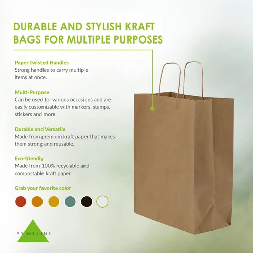 Miniatura 2 de Prime Line Packaging Bolsas de papel marrón, bolsas de regalo de estraza medianas con asas para pequeñas empresas, compras, boutiques, uso