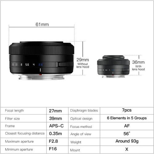 Miniatura 6 de TTartisan 27mm F2.8 Lente de enfoque automático, compatible con cámaras Fuji X-Mount XS10 X-A5 X-A7 X-M1 X-M2 X-E4 X-T1 X-T10 X-T2 X-T20 X-T3 X-T4