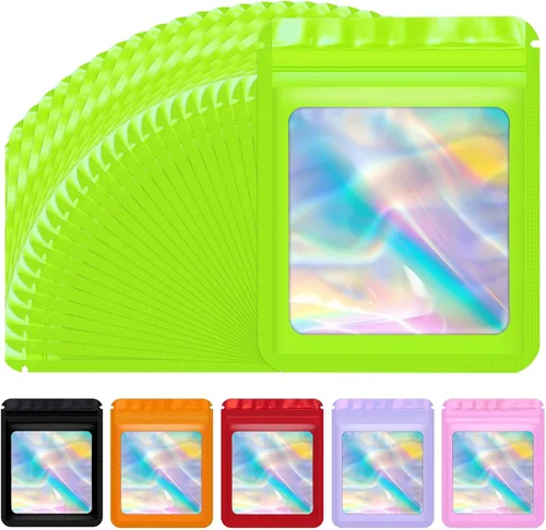 Miniatura 22 de Jetmore 100 piezas Bolsas Holográficas Mylar Resellables para Pequeñas Empresas Bolsa de Embalaje Sellable para Dulces Almacenamiento de Alimentos