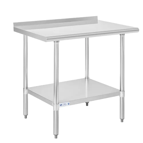 Miniatura 43 de Mesa de acero inoxidable para preparación y trabajo, con ruedas giratorias, mesa resistente, comercial NSF, con estante inferior y protector