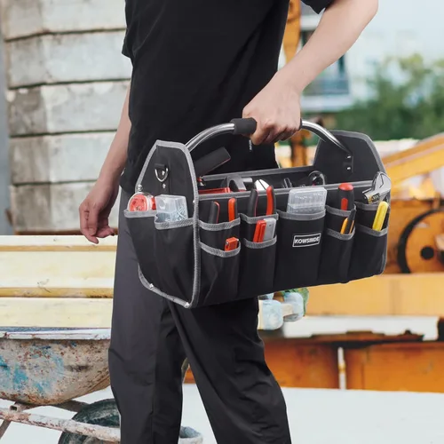 Miniatura 6 de Kowsinde Bolsa de herramientas de 16 pulgadas, bolsa de herramientas para electricista, bolsas de herramientas con parte superior abierta, 26 Gris