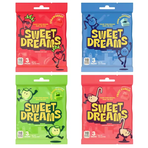 Sweet Dreams Caramelos masticables suaves rellenos en el centro envueltos individualmente, caramelos sin gluten, tamaño de fiesta, dulces