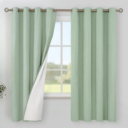 Miniatura 66 de YoungsTex - Cortinas de lino beige 100% opacas para dormitorio de 63 pulgadas de largo, cortinas cortas con aislamiento térmico y ojales