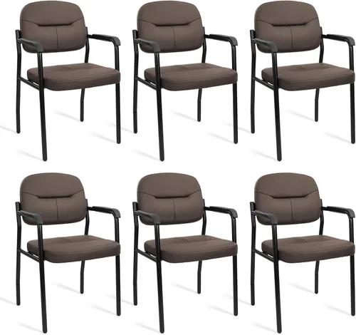 Miniatura 15 de CLATINA Juego de 2 sillas de cuero para invitados de oficina, sillas de recepción, sin ruedas, con reposabrazos y soporte de madera, sillón