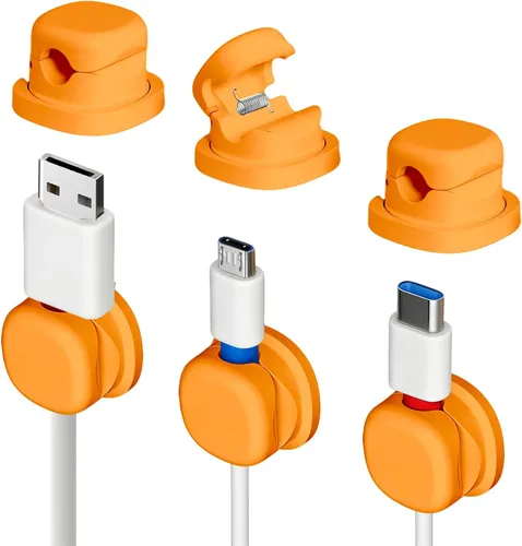 Miniatura 18 de Soporte de cable giratorio para mesita de noche, clips magnéticos giratorios de 360°, organizador de cable adhesivo fuerte para teléfono, hogar