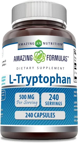 Miniatura 7 de Amazing Formulas - Suplemento de aminoácidos L-triptófano 500 mg por porción Cápsulas Sin OMG Sin gluten Fabricado en Estados Unidos