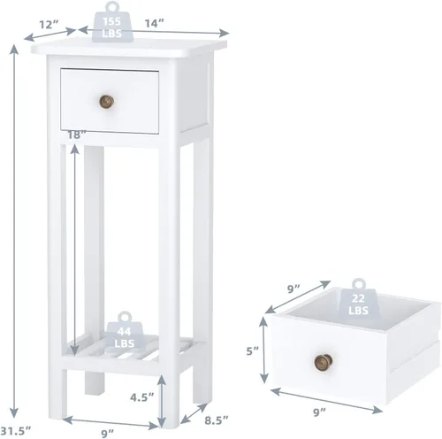 Miniatura 3 de Giantex - Mesa auxiliar alta con cajón y estante, mesa auxiliar estrecha de dos niveles, mesa de noche de madera de acacia para sala de estar, mesa