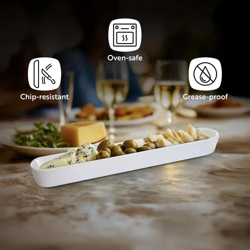 Miniatura 4 de Restaurantware Siluro - Bandeja de oliva de 12 pulgadas, 1 plato de oliva estrecho, apto para microondas, apto para horno, bandeja estrecha