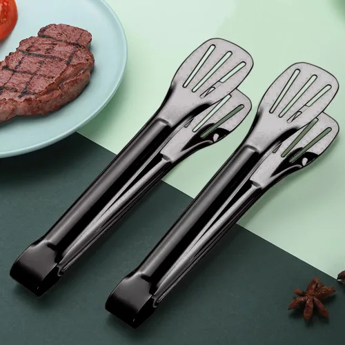 Miniatura 4 de 4 pinzas para servir, pinzas negras de 9 pulgadas, utensilios de servir de acero inoxidable para ensaladas, bufé, aperitivo, postre, pinzas