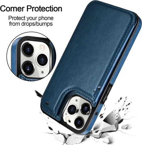Miniatura 6 de HianDier Funda para iPhone 11 Pro con tarjetero para mujeres y hombres, funda protectora de piel sintética con función atril, cierre magnético, a
