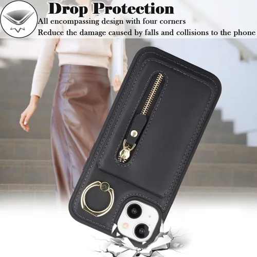 Miniatura 5 de para iPhone 14 Funda con soporte magnético Magsafe compatible, llavero de cuero PU plegable con soporte desmontable, funda tipo cartera 2-en-1